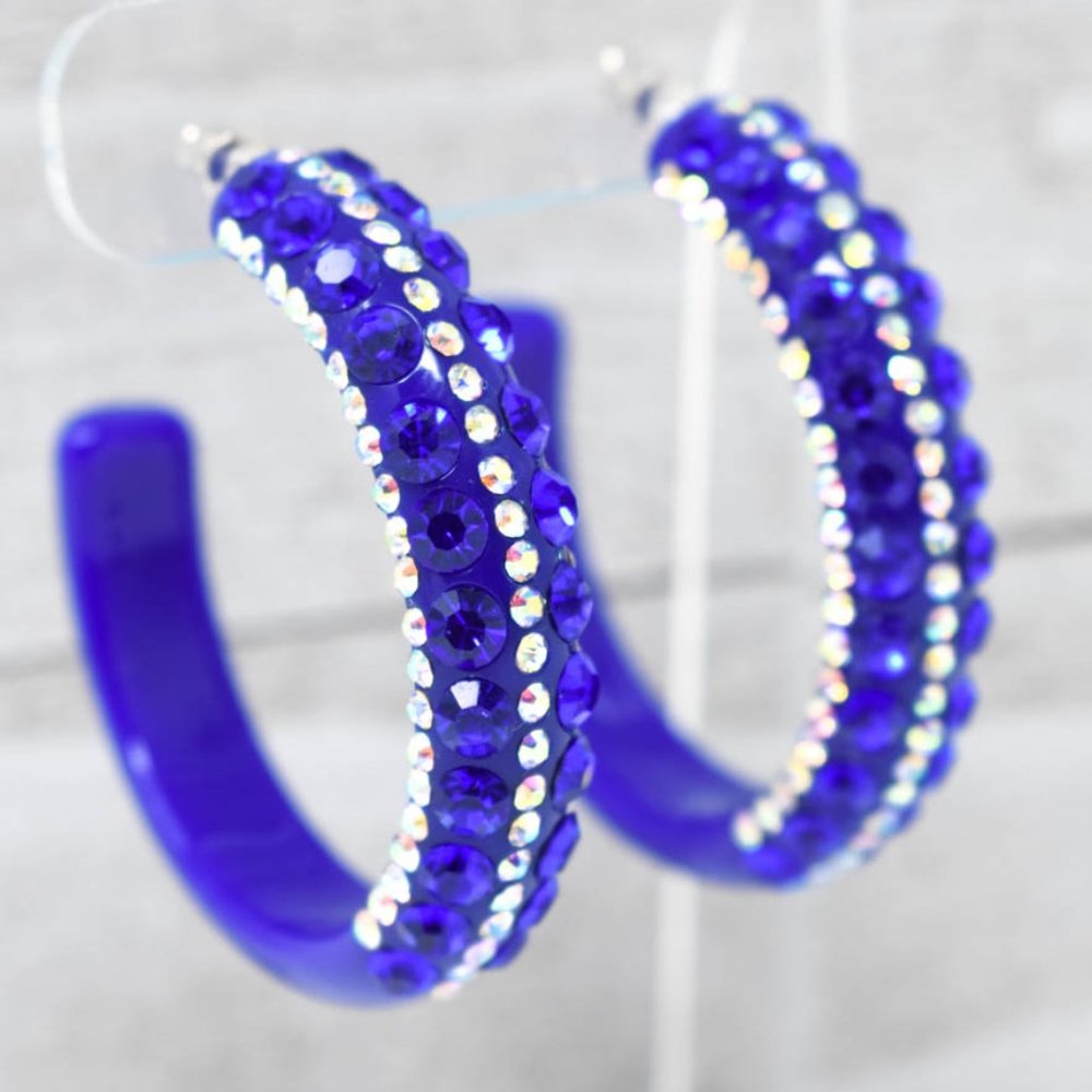 Royal Blue 5 Row AB/Blue Lucite Rhinestone Hoops